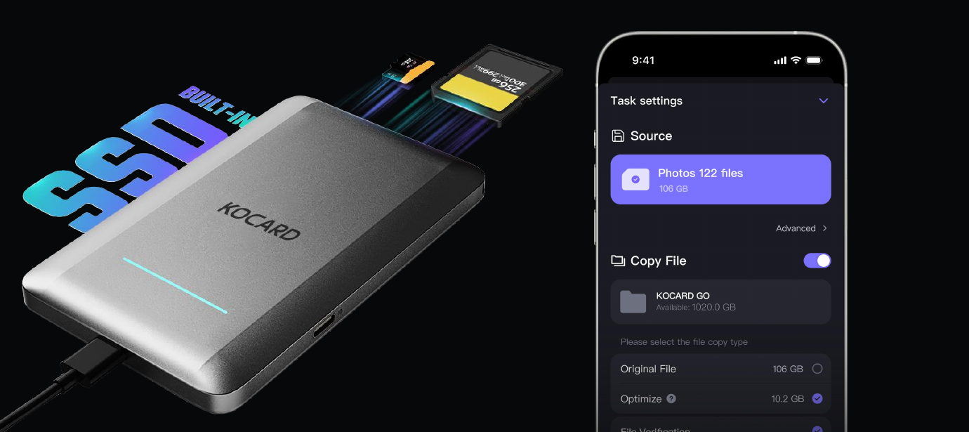 KOCARD GO 移动智能存储硬件与手机端界面
